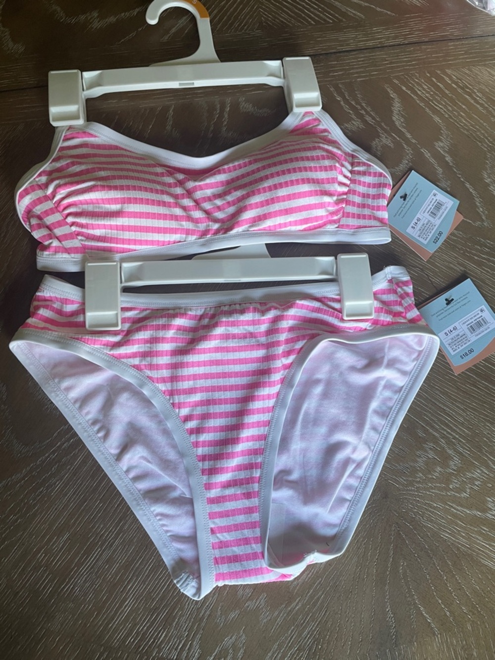 Shade & Shore Pink and White Striped Bikini Set S 4/6